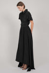 SHIRT TIE SILK DRESS WITH TRAIN (BLACK)