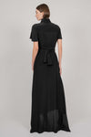 SHIRT TIE SILK DRESS WITH TRAIN (BLACK)