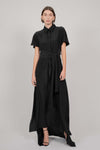 SHIRT TIE SILK DRESS WITH TRAIN (BLACK)