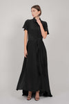 SHIRT TIE SILK DRESS WITH TRAIN (BLACK)
