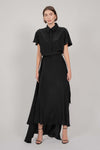 SHIRT TIE SILK DRESS WITH TRAIN (BLACK)