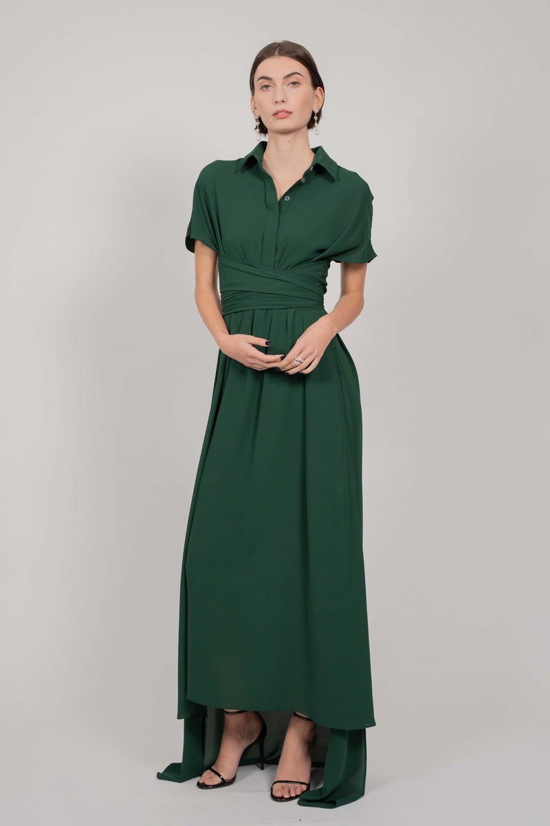 SHIRT TIE DRESS WITH TRAIN (GREEN)