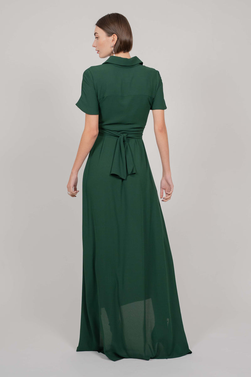 SHIRT TIE DRESS WITH TRAIN (GREEN)