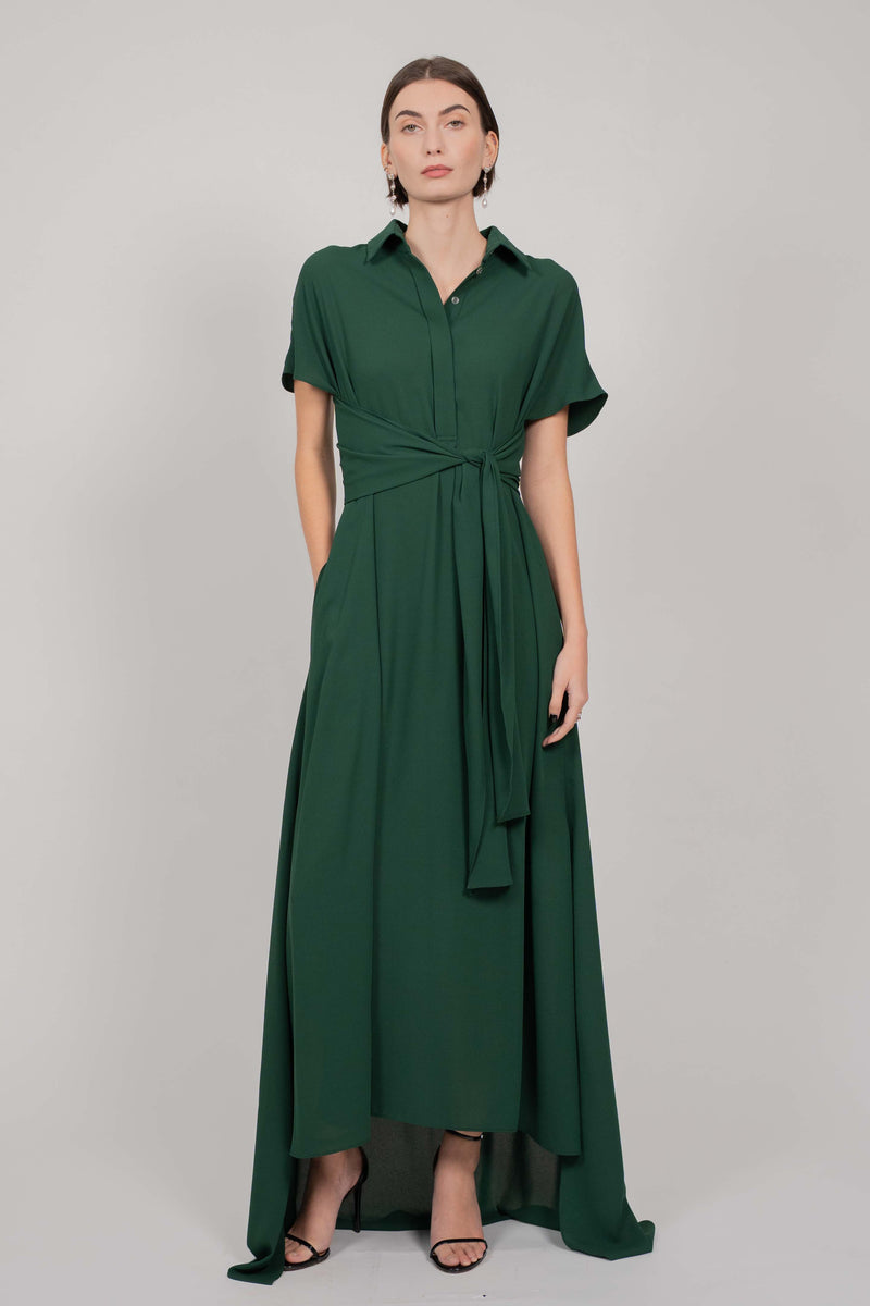 SHIRT TIE DRESS WITH TRAIN (GREEN)