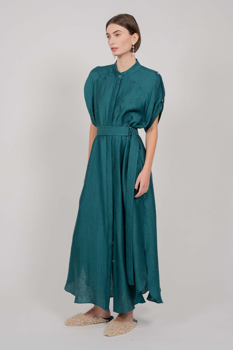 SHIRT DRESS WITH BELT (GREEN)