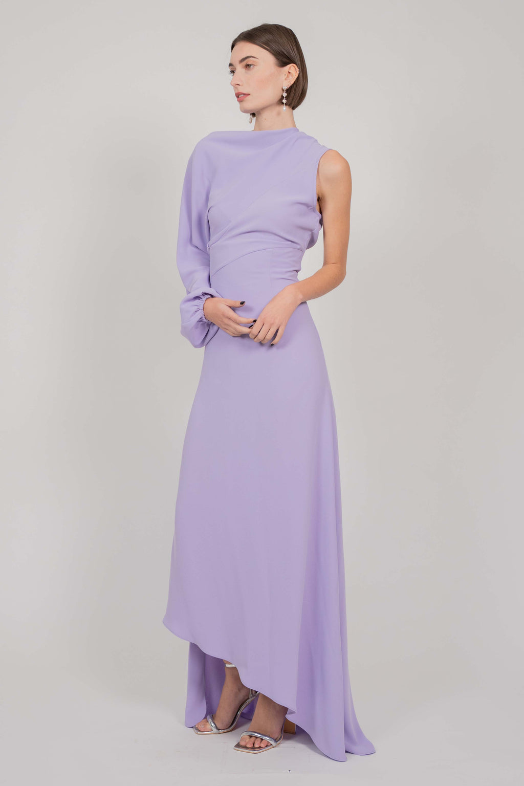 ASYMMETRIC LONG DRESS WITH ONE SLEEVE (VIOLET)