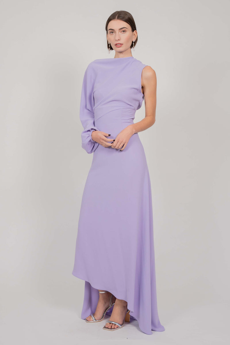 ASYMMETRIC LONG DRESS WITH ONE SLEEVE (VIOLET)