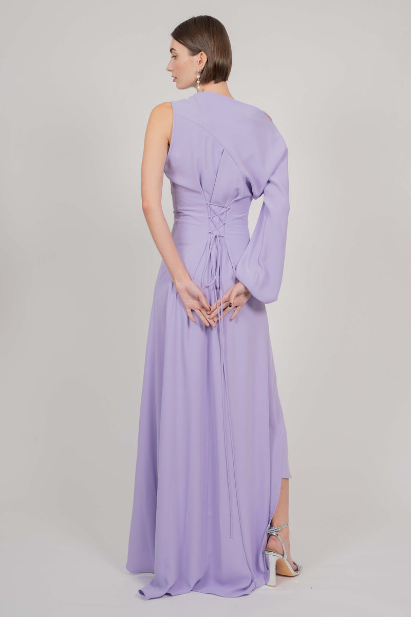 ASYMMETRIC LONG DRESS WITH ONE SLEEVE (VIOLET)