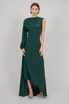 ASYMMETRIC SILK LONG DRESS WITH ONE SLEEVE (GREEN)