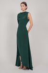 ASYMMETRIC SILK LONG DRESS WITH ONE SLEEVE (GREEN)