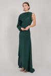 ASYMMETRIC SILK LONG DRESS WITH ONE SLEEVE (GREEN)