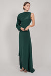 ASYMMETRIC SILK LONG DRESS WITH ONE SLEEVE (GREEN)