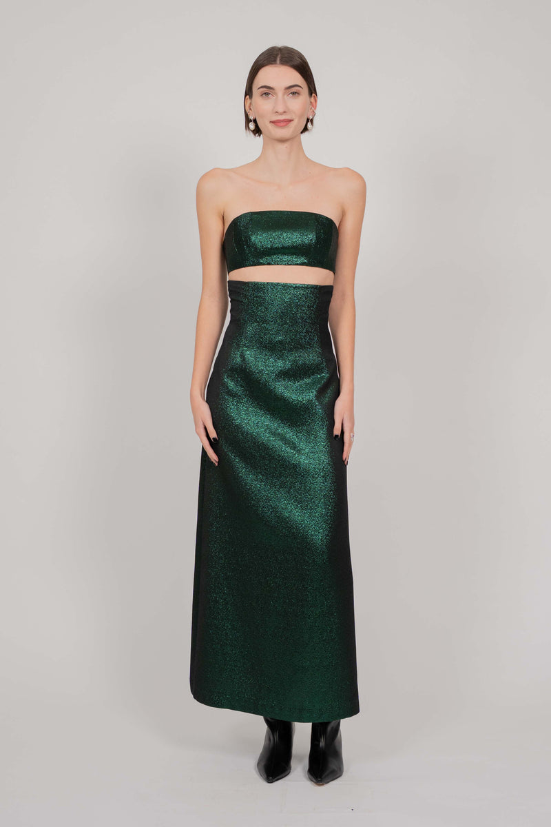 LONG PENCIL SKIRT + CORSET BRA SET (GREEN)