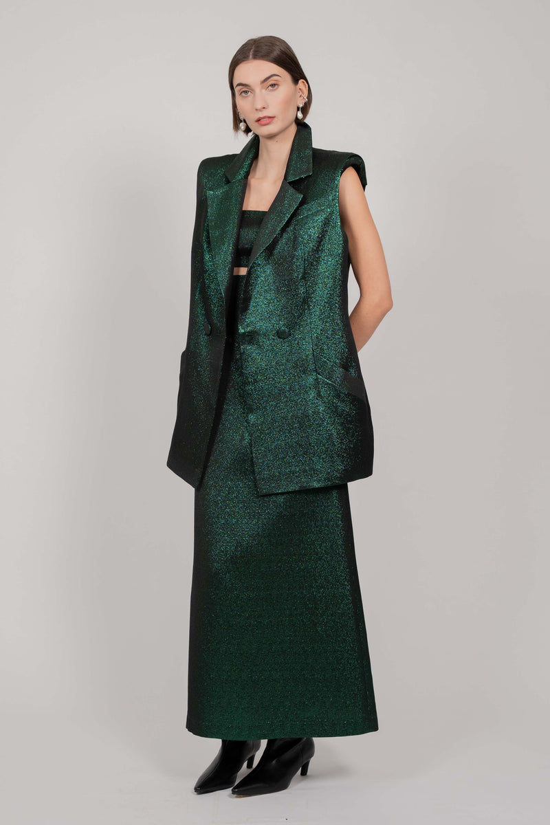 SLEEVELESS BLAZER VEST (GREEN)