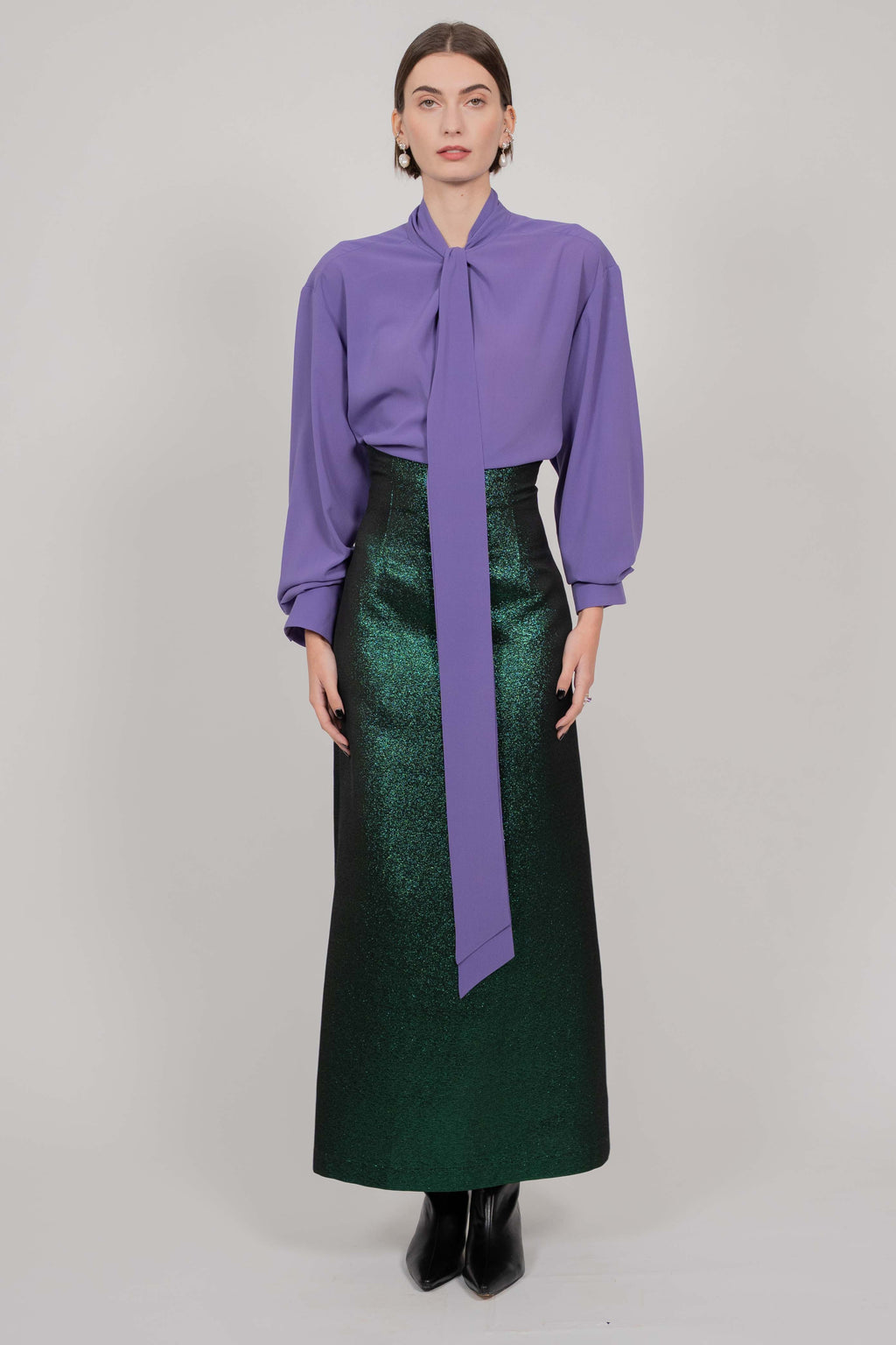 SILK SHIRT WITH TIE (VIOLET)