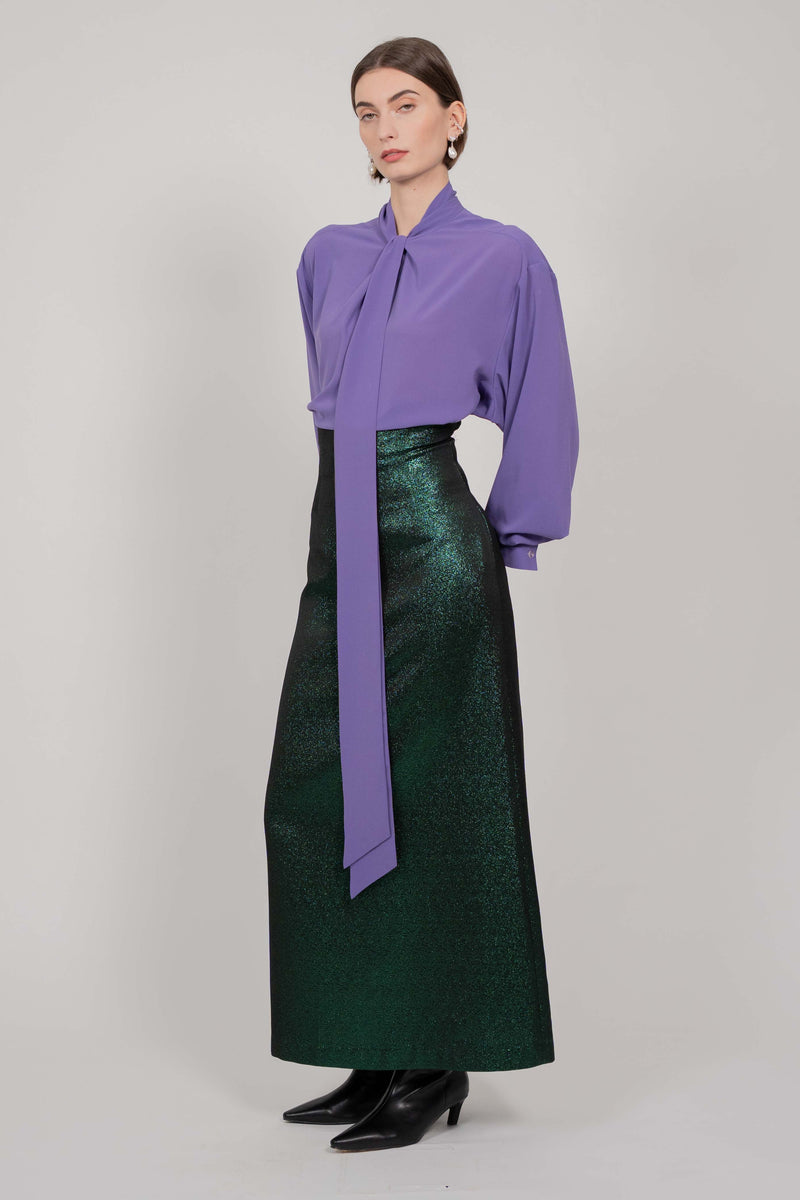 SILK SHIRT WITH TIE (VIOLET)