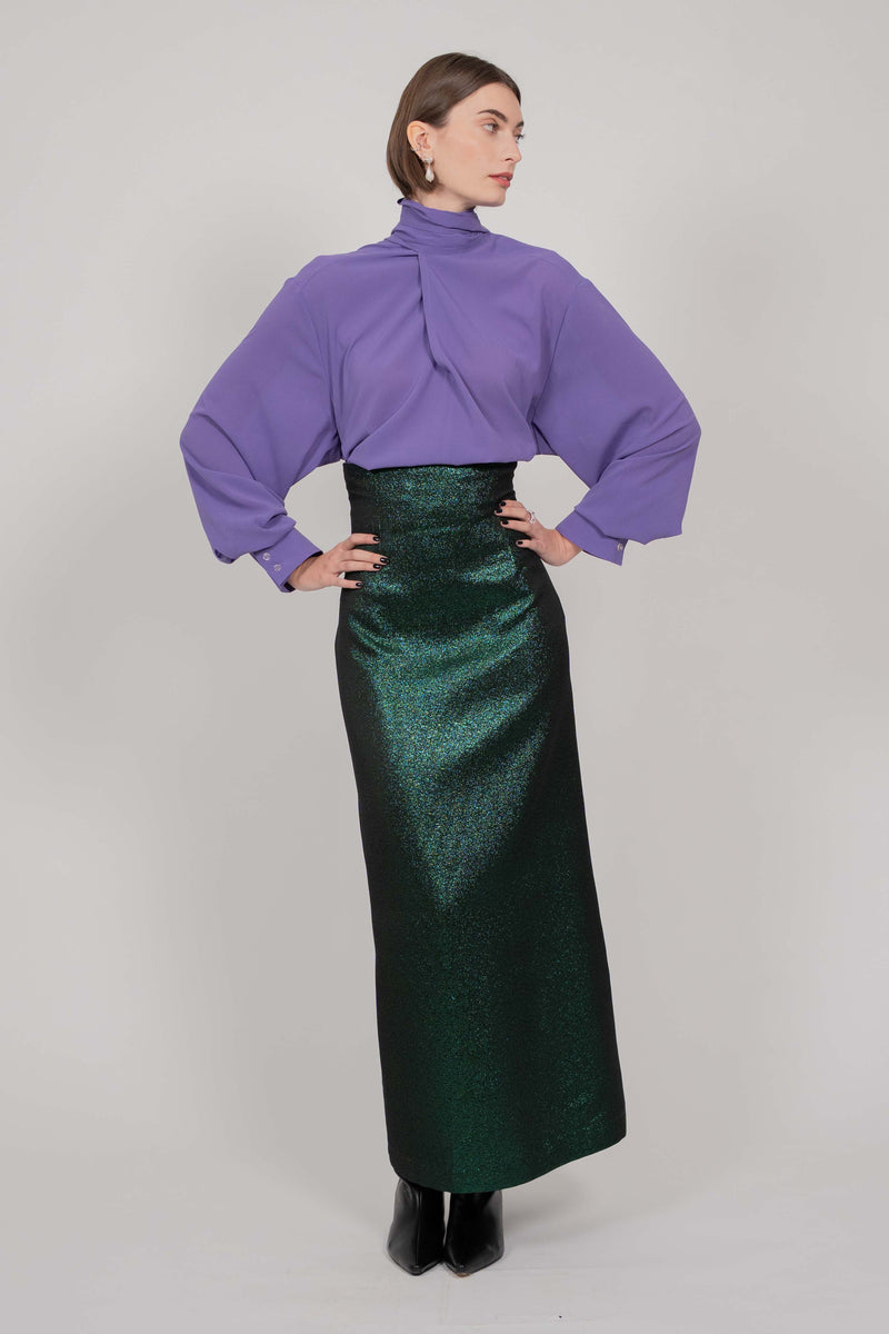 SILK SHIRT WITH TIE (VIOLET)