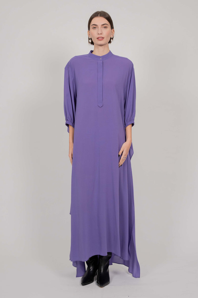 SILK SHIRT DRESS WITH BALOON SLEEVES (VIOLET)
