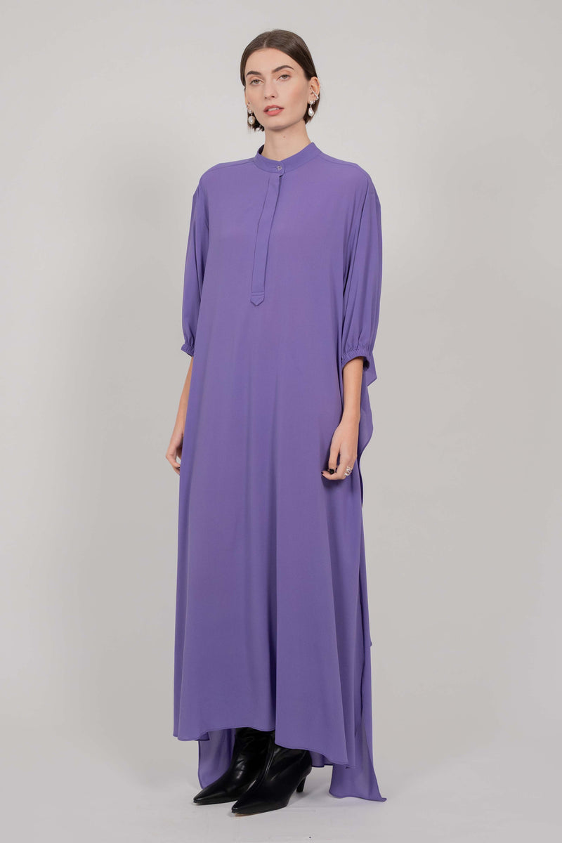 SILK SHIRT DRESS WITH BALOON SLEEVES (VIOLET)