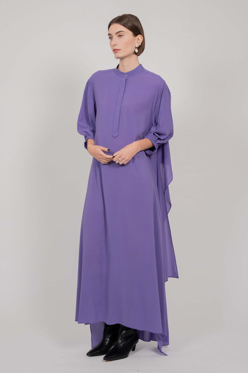 SILK SHIRT DRESS WITH BALOON SLEEVES (VIOLET)
