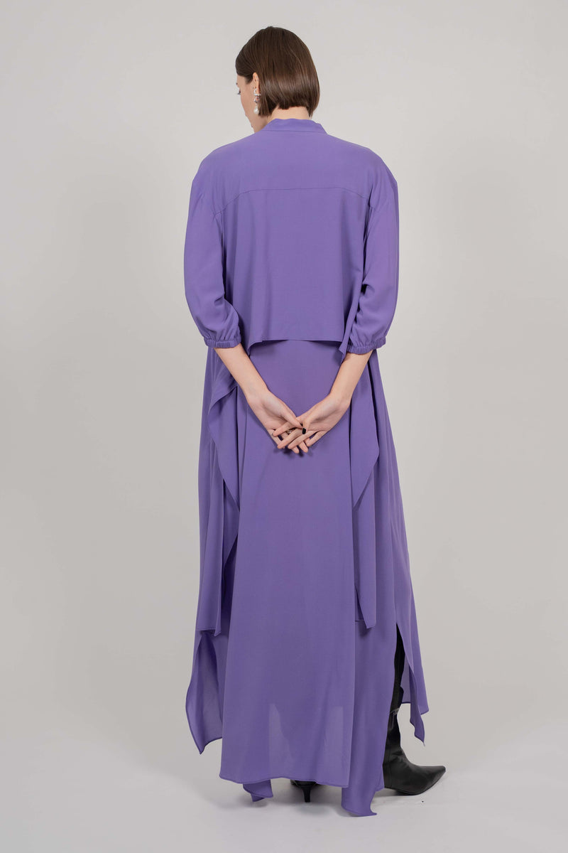 SILK SHIRT DRESS WITH BALOON SLEEVES (VIOLET)