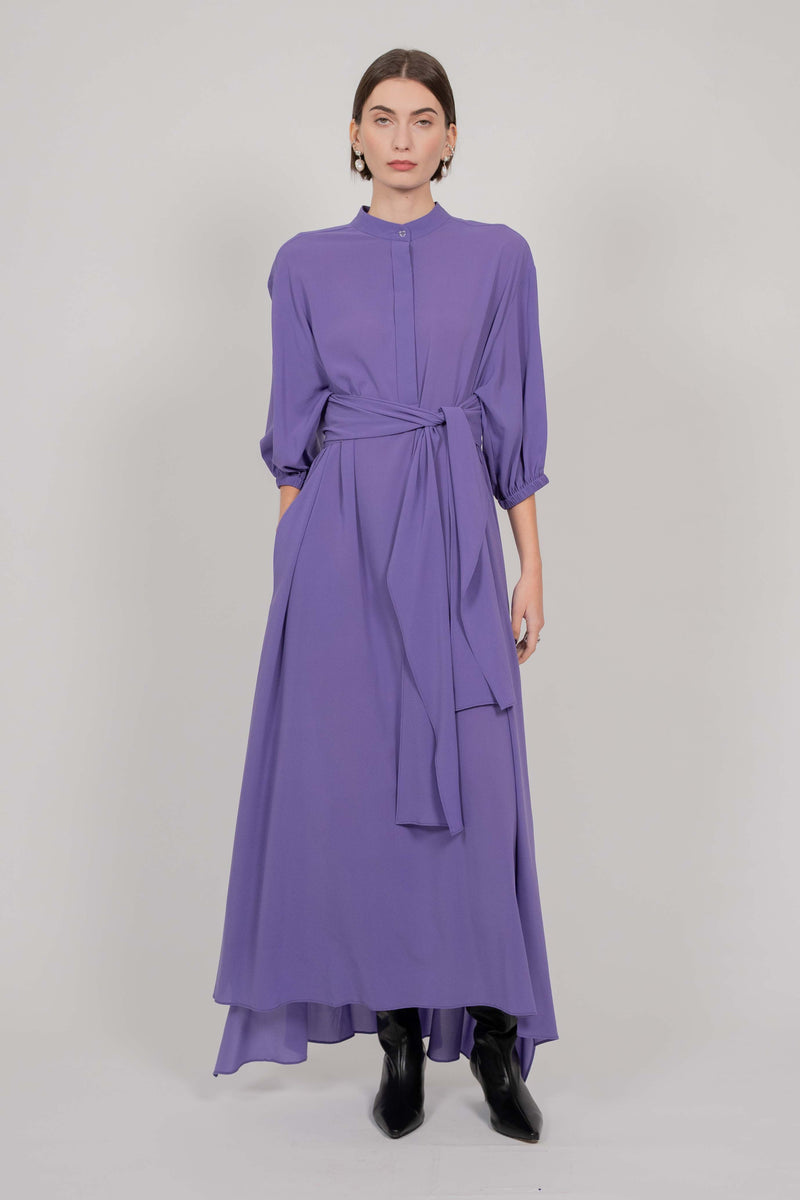 SILK SHIRT DRESS WITH BALOON SLEEVES (VIOLET)