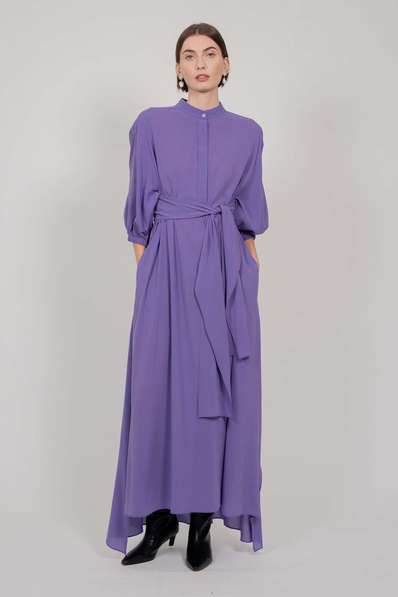 SILK SHIRT DRESS WITH BALOON SLEEVES (VIOLET)