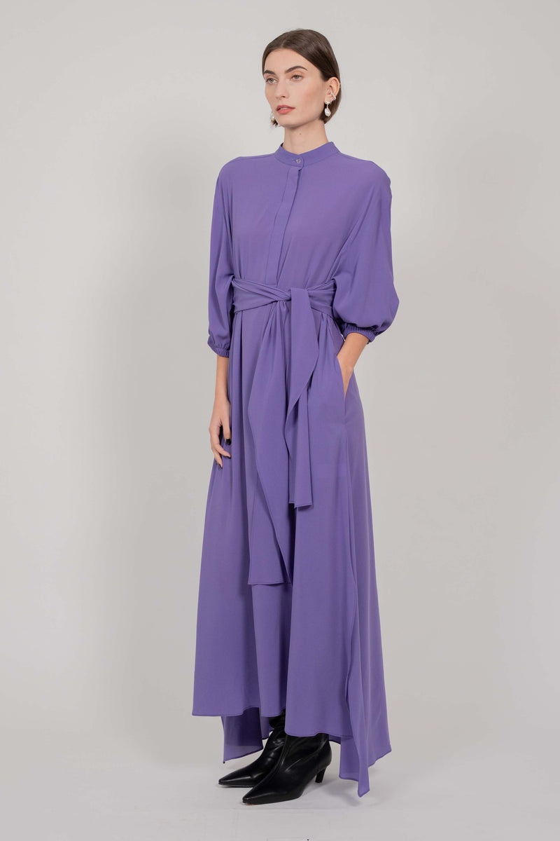 SILK SHIRT DRESS WITH BALOON SLEEVES (VIOLET)