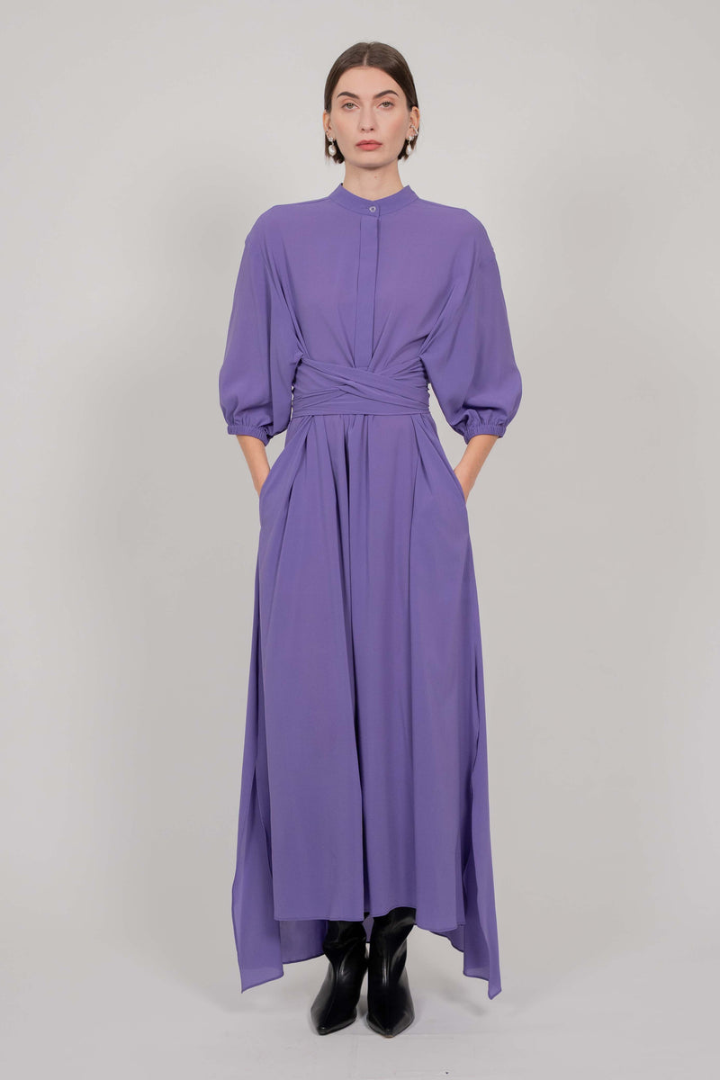 SILK SHIRT DRESS WITH BALOON SLEEVES (VIOLET)