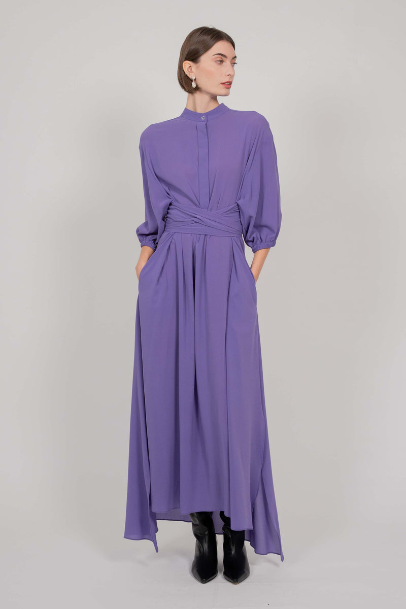 SILK SHIRT DRESS WITH BALOON SLEEVES (VIOLET)