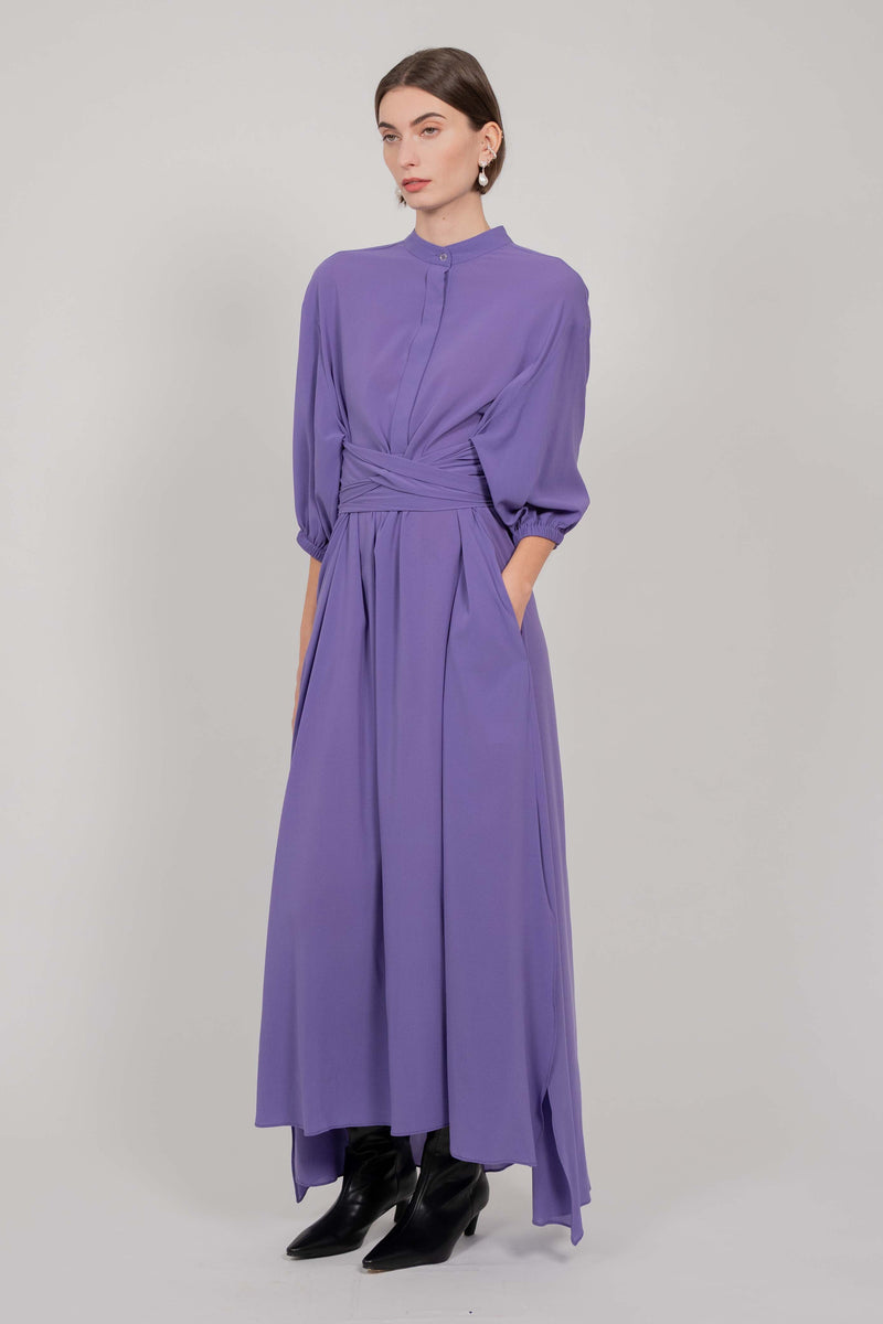 SILK SHIRT DRESS WITH BALOON SLEEVES (VIOLET)