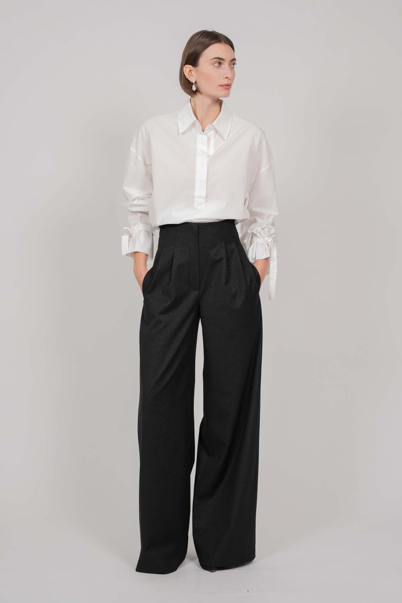 HIGH WAISTED TROUSERS (SHINY BLACK)
