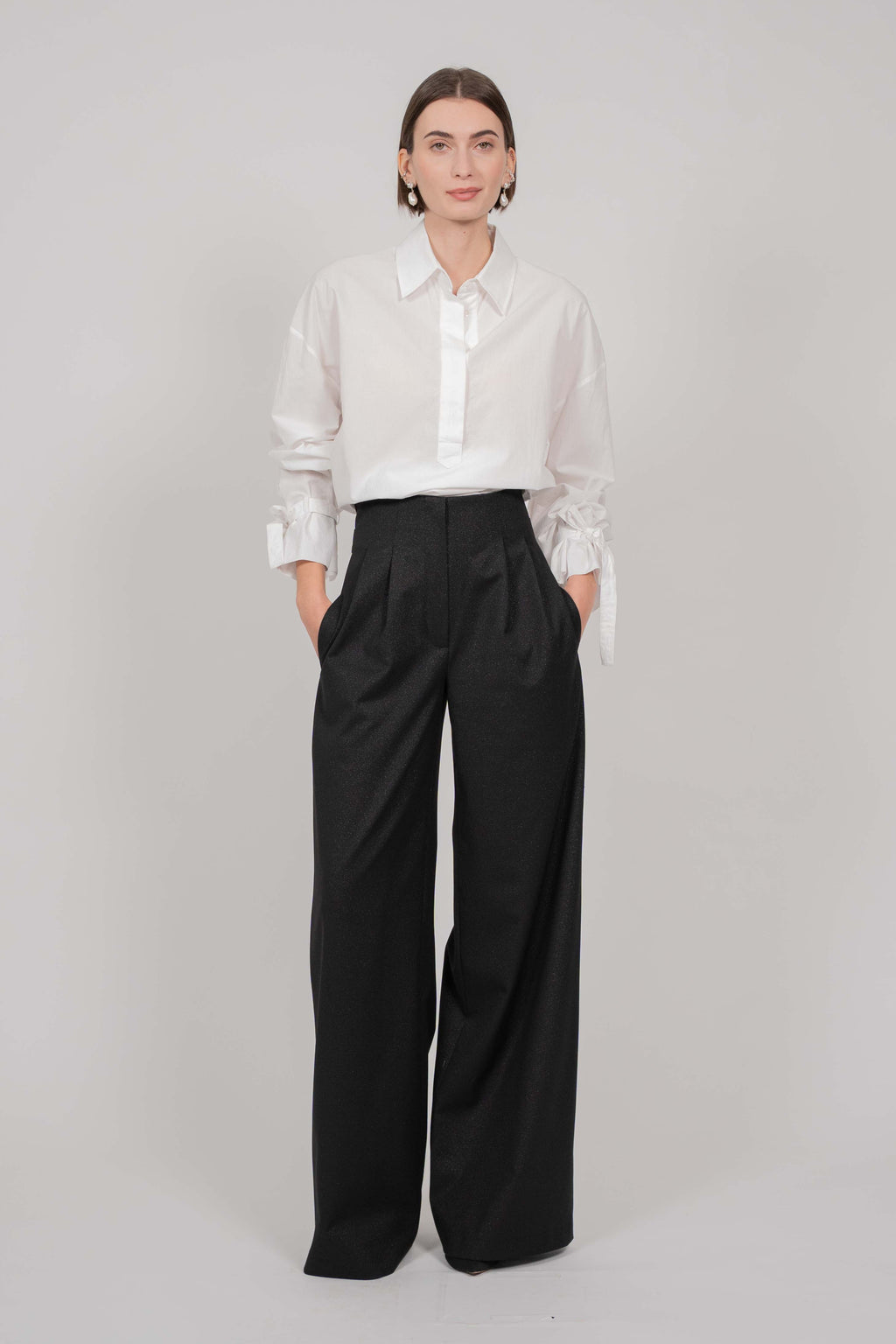 HIGH WAISTED TROUSERS (SHINY BLACK)