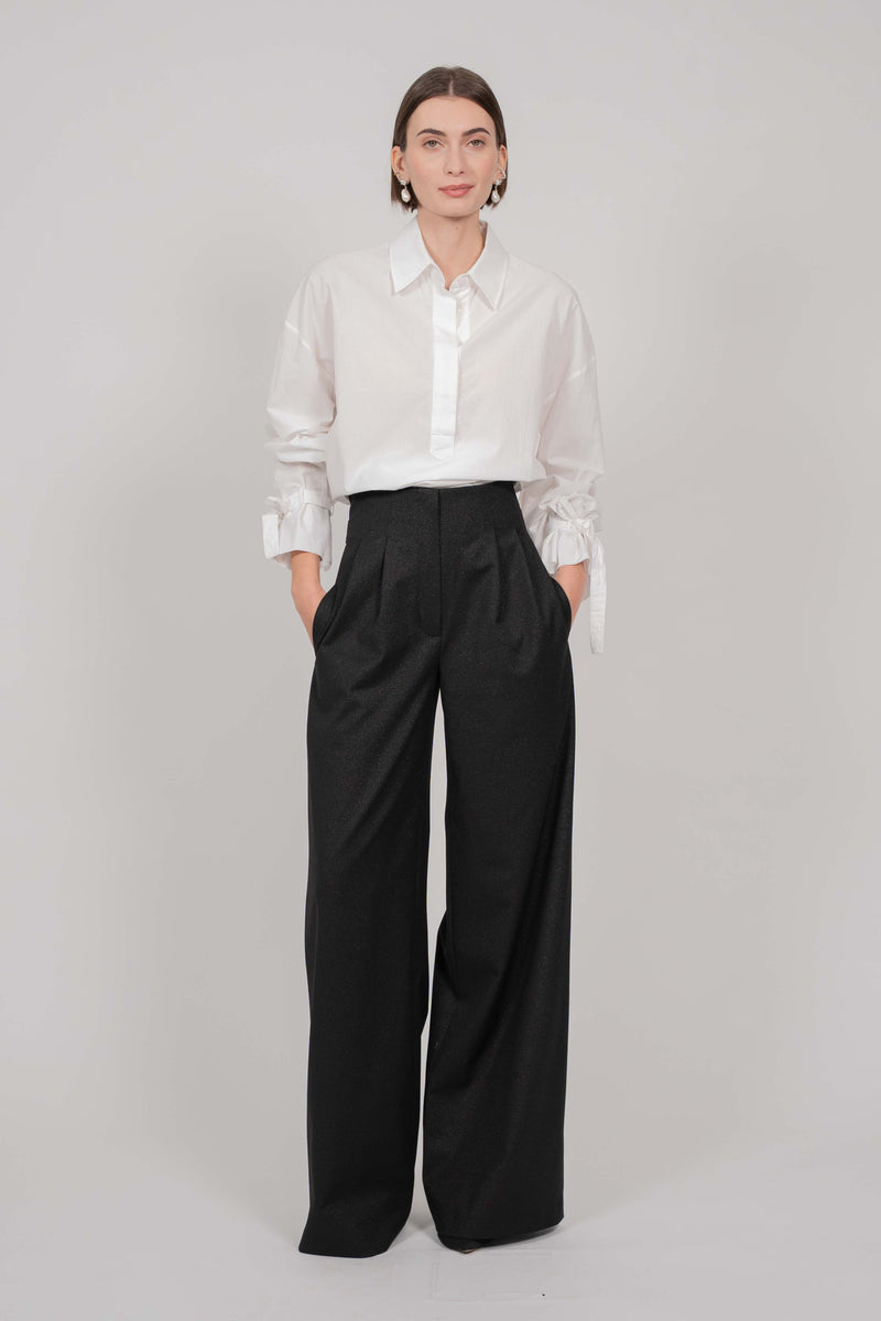 HIGH WAISTED TROUSERS (SHINY BLACK)