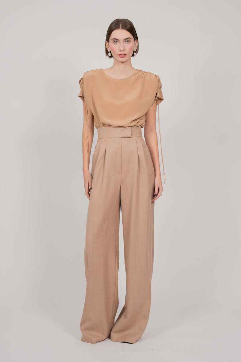 WOOL TROUSERS WITH QUILTED BELT (CAMEL)