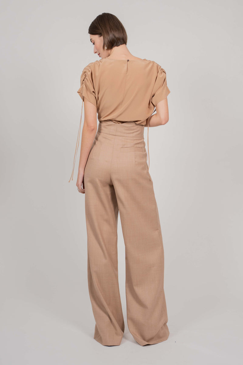 WOOL TROUSERS WITH QUILTED BELT (CAMEL)