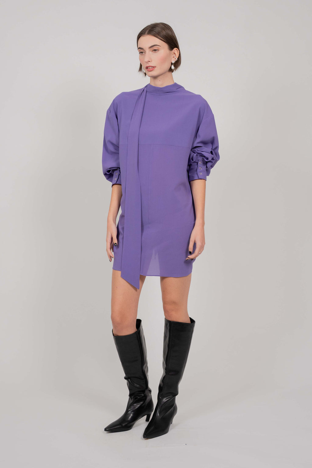 SILK SHIRT DRESS WITH TIE (VIOLET)