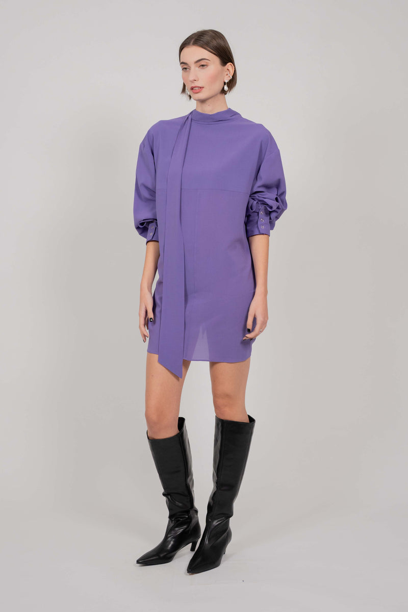 SILK SHIRT DRESS WITH TIE (VIOLET)