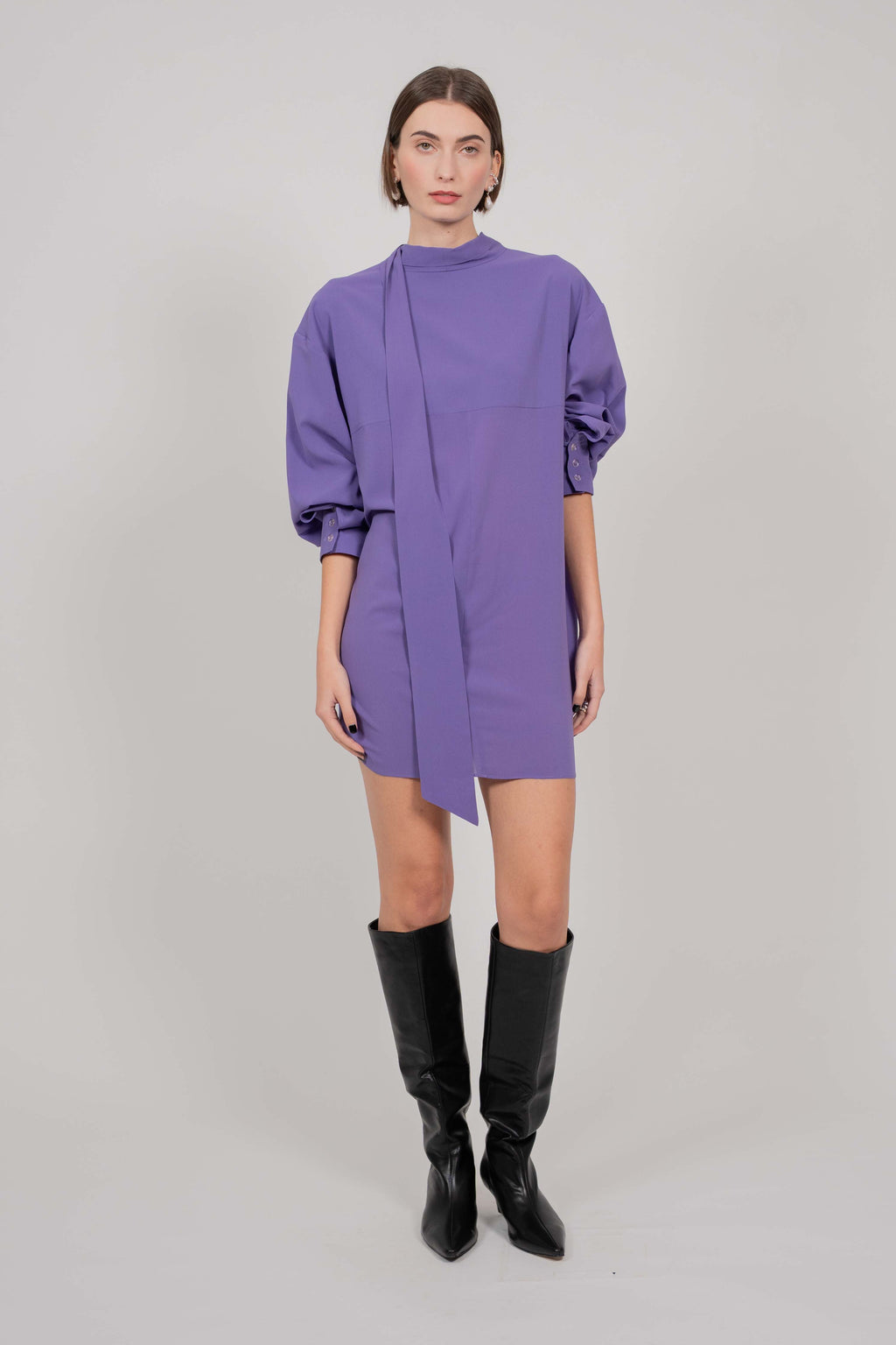 SILK SHIRT DRESS WITH TIE (VIOLET)
