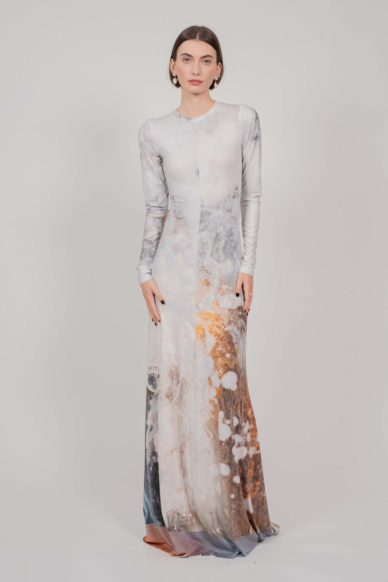 ELASTIC LONG SLEEVE DRESS MAXI - (WILD SEA)