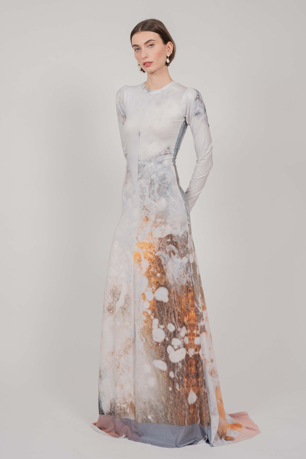 ELASTIC LONG SLEEVE DRESS MAXI - (WILD SEA)