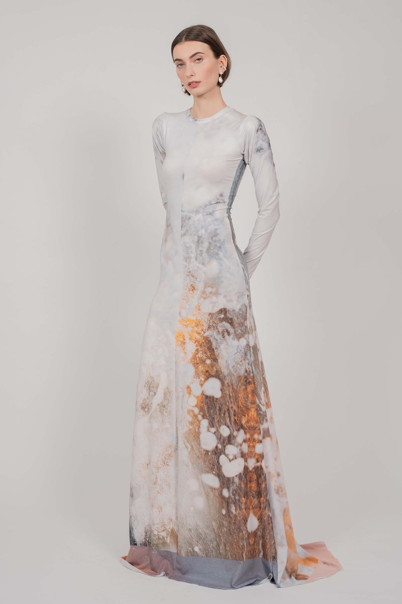 ELASTIC LONG SLEEVE DRESS MAXI - (WILD SEA)