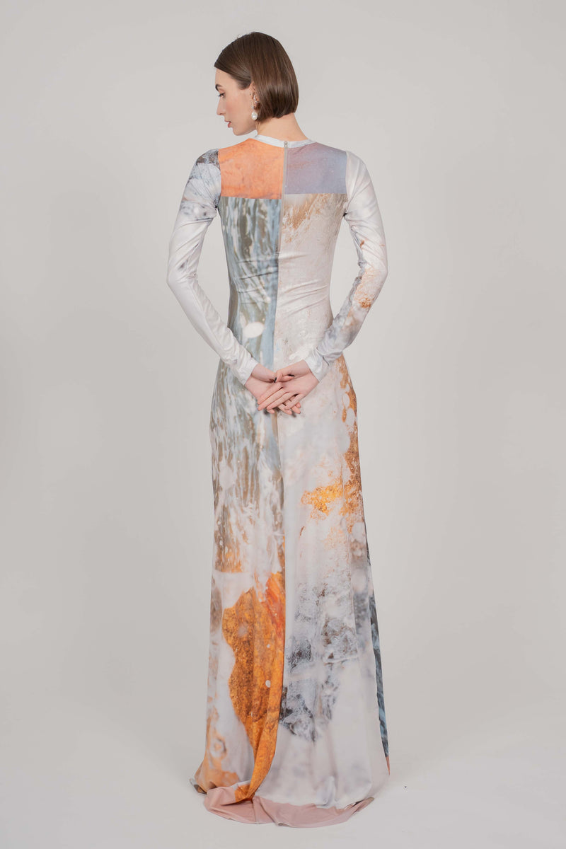 ELASTIC LONG SLEEVE DRESS MAXI - (WILD SEA)