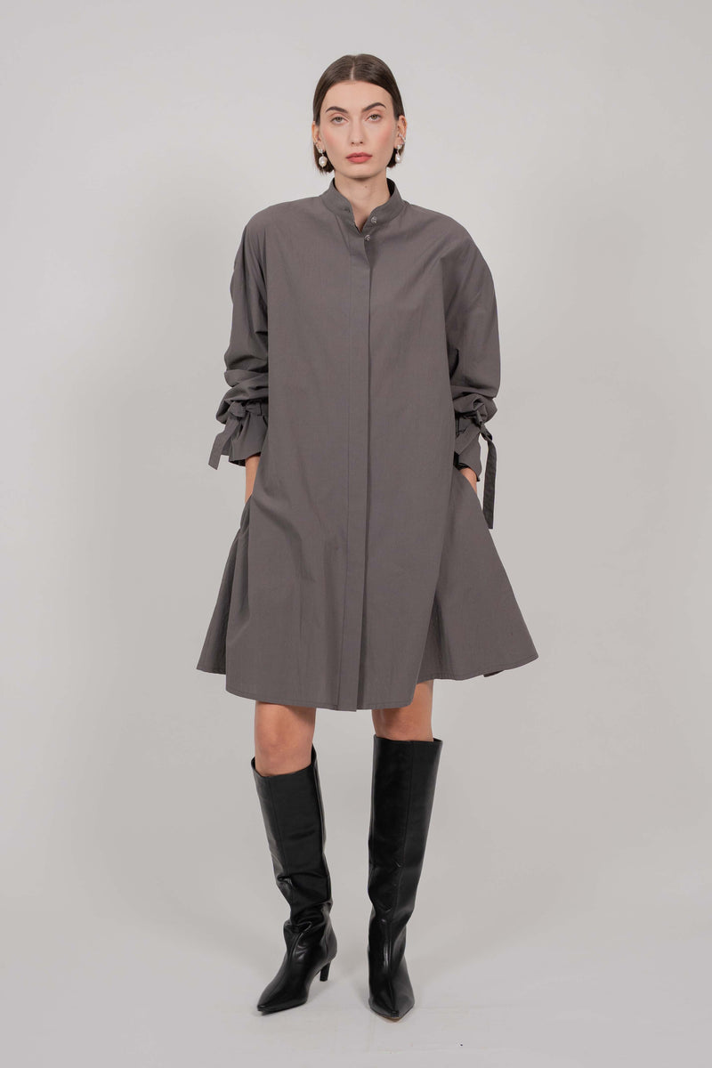 COTTON SHIRT MINI DRESS (SMOKY)