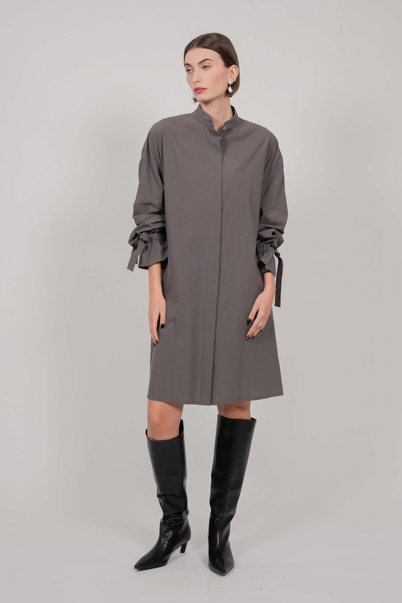 COTTON SHIRT MINI DRESS (SMOKY)