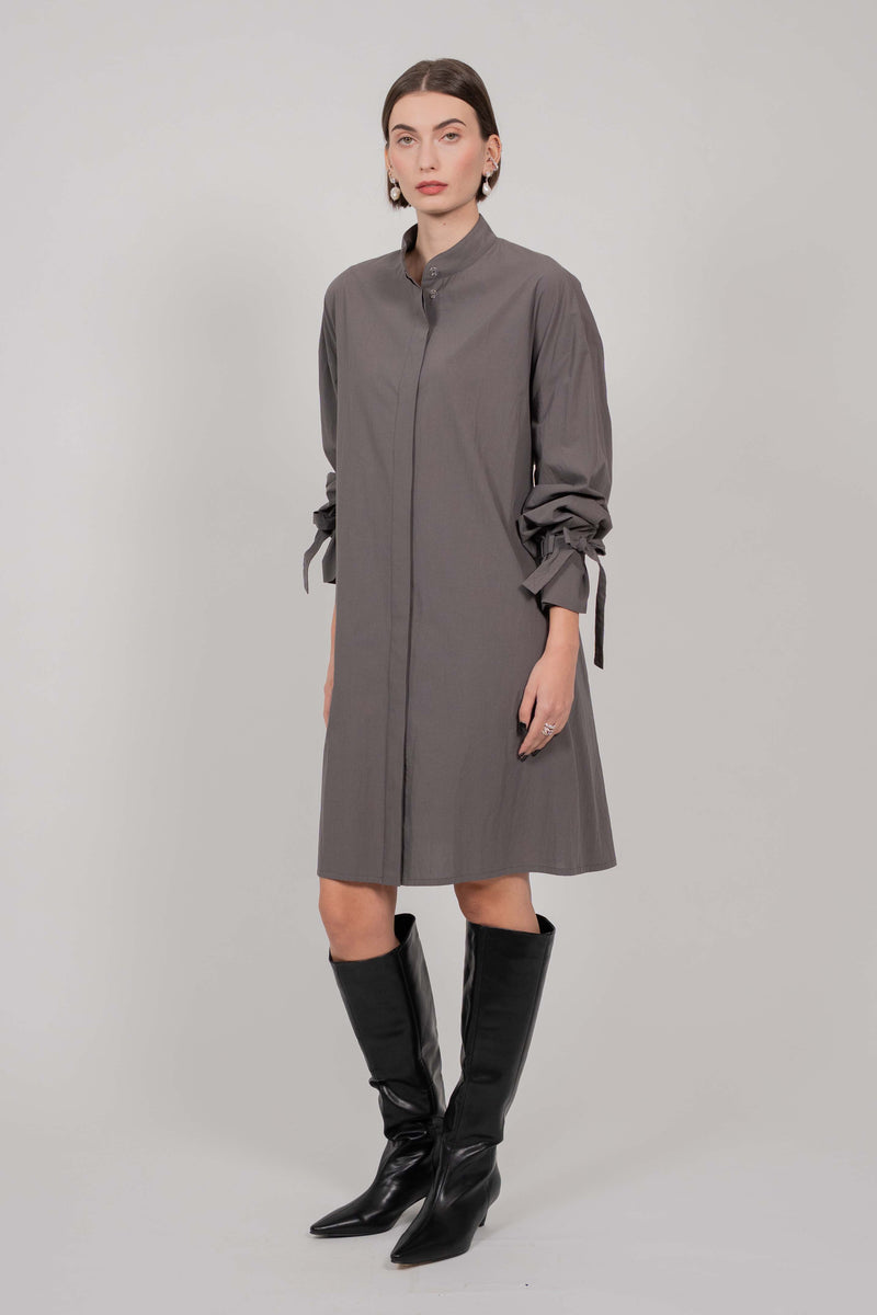 COTTON SHIRT MINI DRESS (SMOKY)