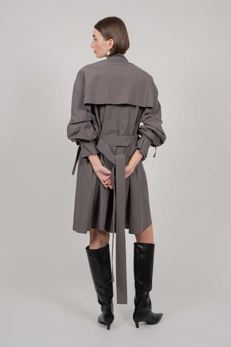 COTTON SHIRT MINI DRESS (SMOKY)