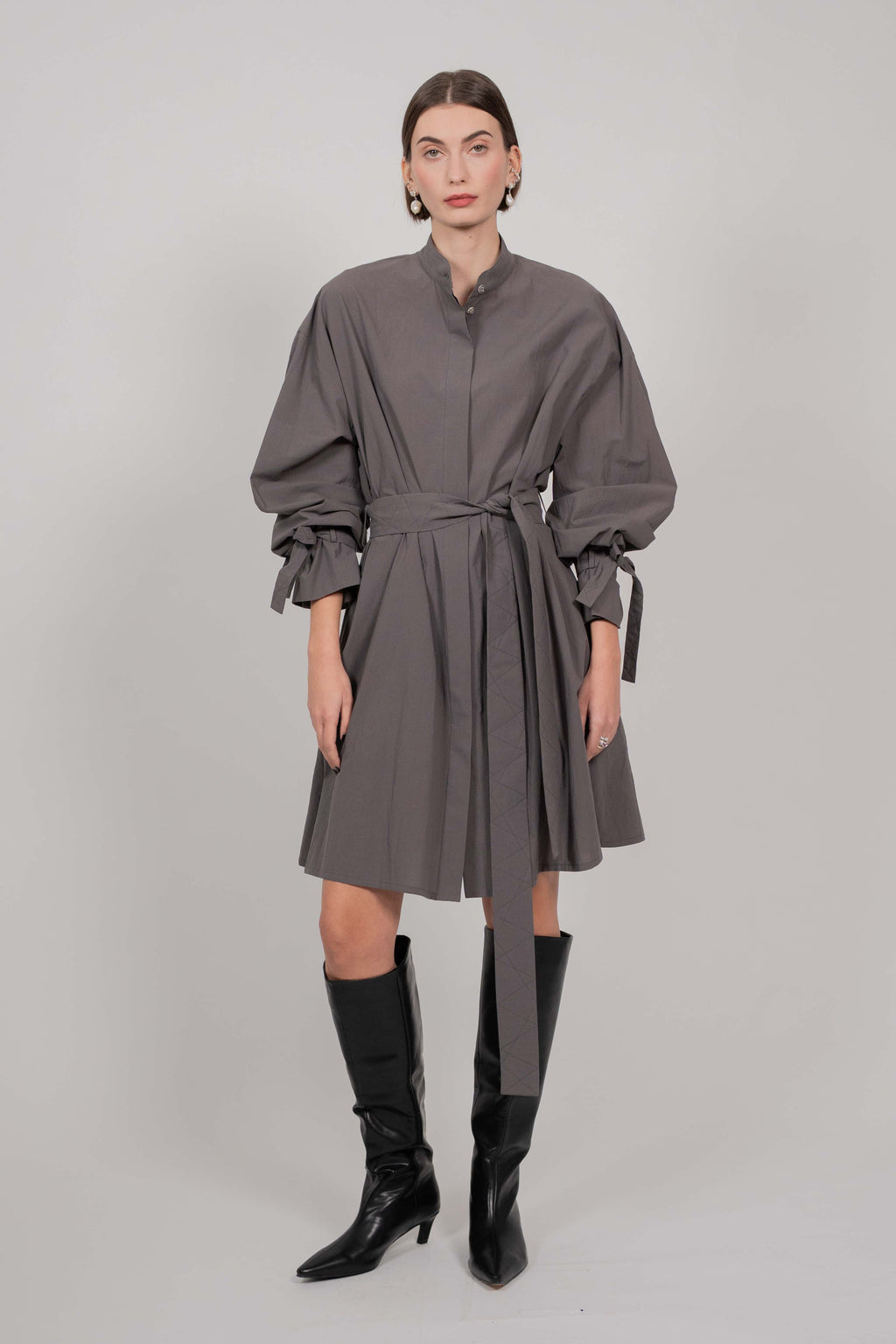 COTTON SHIRT MINI DRESS (SMOKY)