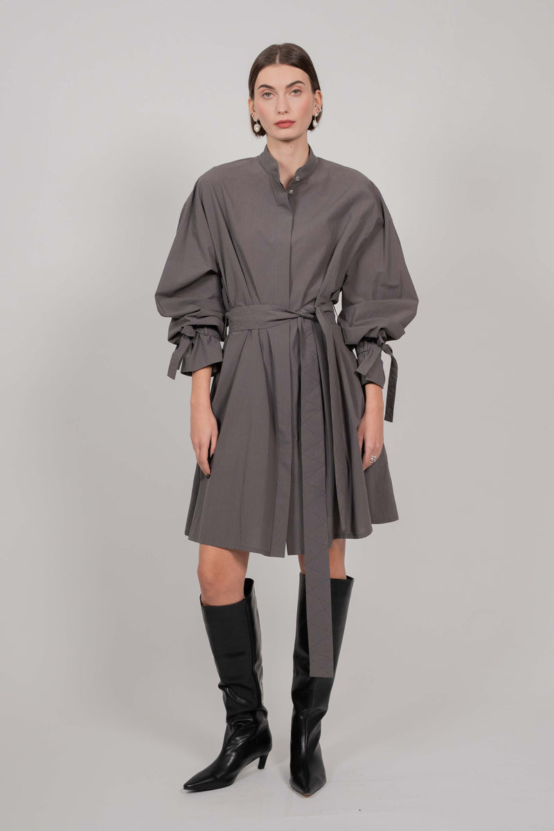 COTTON SHIRT MINI DRESS (SMOKY)