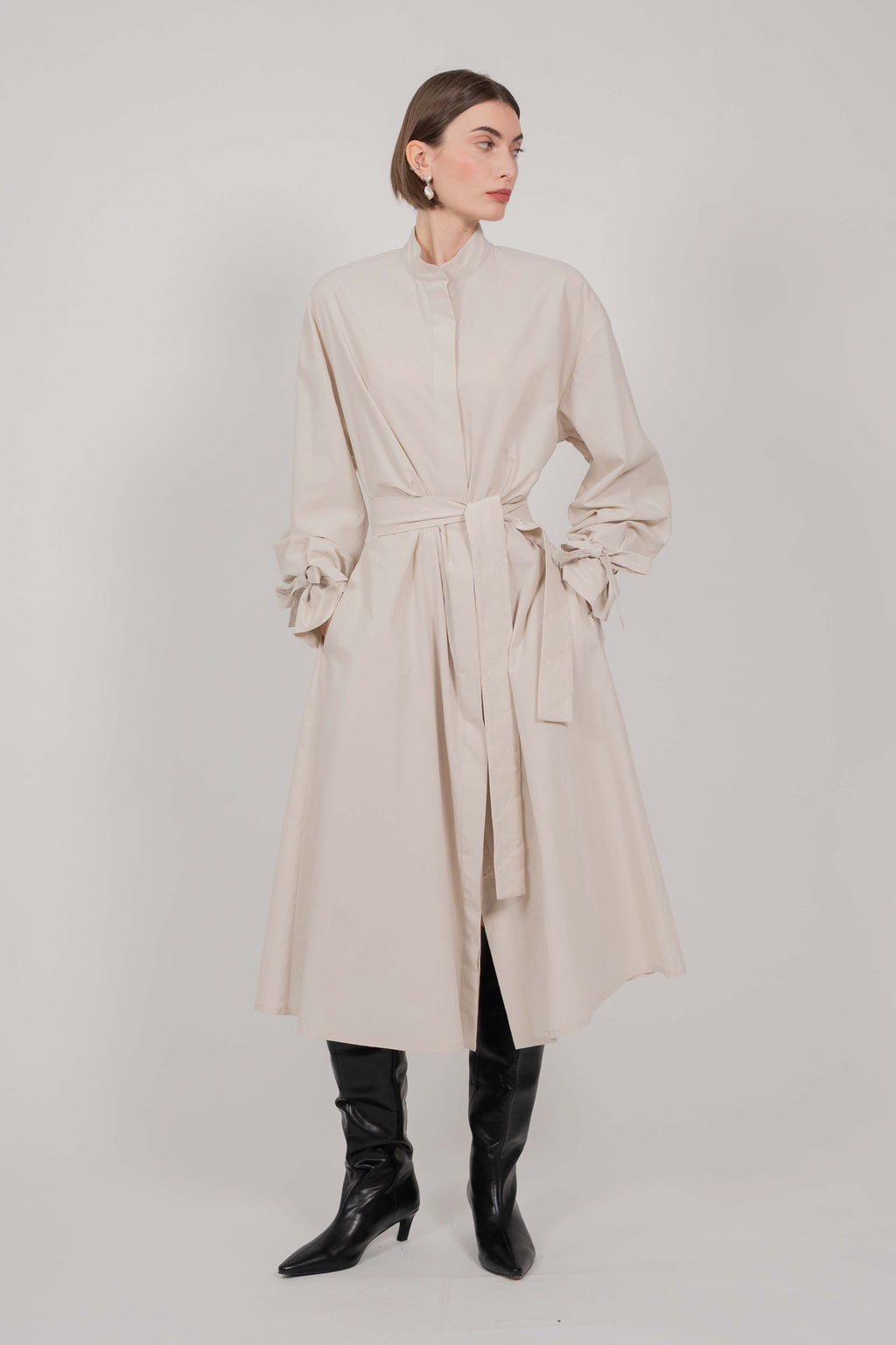 COTTON SHIRT MAXI DRESS (STONE)